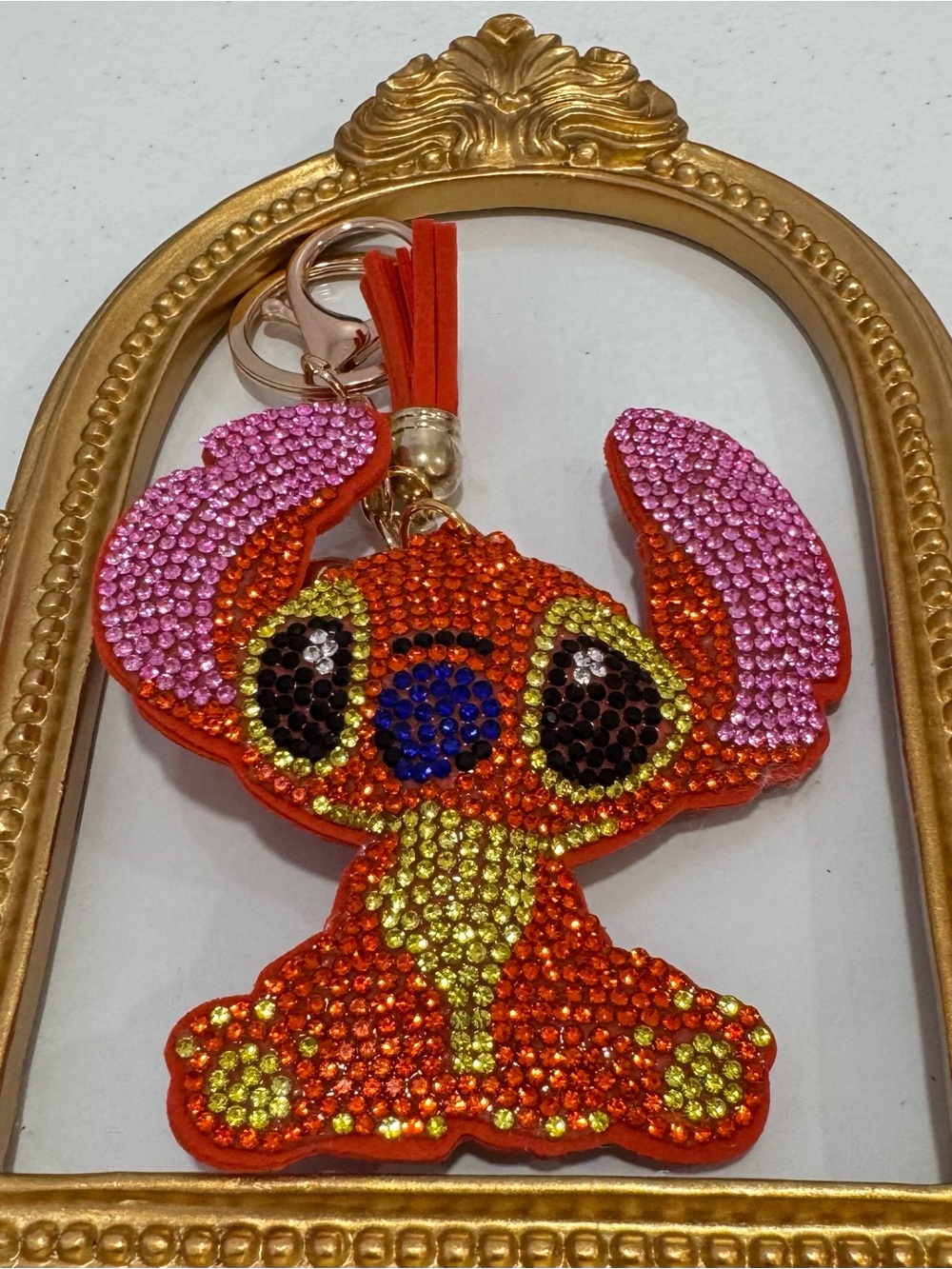 New Rhinestone Orange & Pink Stitch Keychain